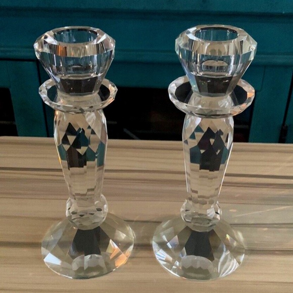 6.5" Crystal Candlestick Multi-faceted candle holder brilliant Christmas Dinner - Picture 1 of 10